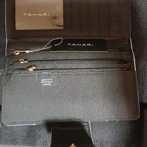 Tahari Black Card Holder with Gold Details
